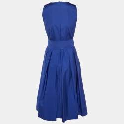 Pre Owned Max Mara Blue Cotton Belted Midi Dress S