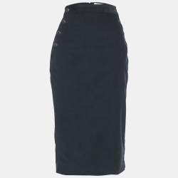 Max Mara Navy Blue Corduroy Button Detail Midi Skirt M