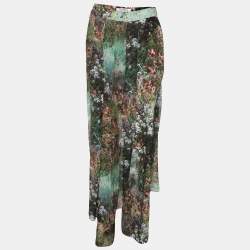 Max Mara Green Floral Printed Silk Canneti Pants S