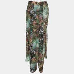 Max Mara Green Floral Printed Silk Canneti Pants S