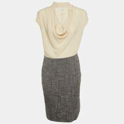 Max Mara Beige Crepe & Linen Blend Midi Dress M