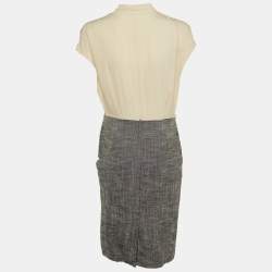 Max Mara Beige Crepe & Linen Blend Midi Dress M