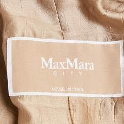 Max Mara City Beige Textured Satin Sleeveless Hooded Uguale Coat M