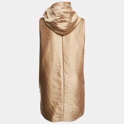 Max Mara City Beige Textured Satin Sleeveless Hooded Uguale Coat M