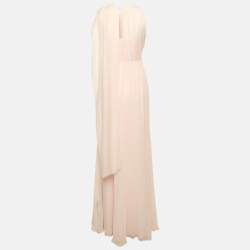Max Mara Pink Silk Chiffon Gathered Sleeveless Long Dress S