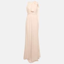 Max Mara Pink Silk Chiffon Gathered Sleeveless Long Dress S