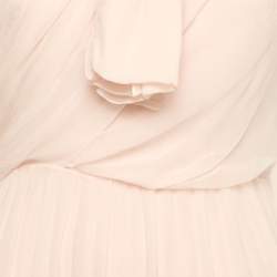 Max Mara Pink Silk Chiffon Gathered Sleeveless Long Dress S