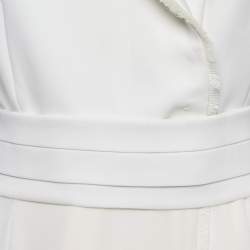 Pre Owned Max Mara White Satin and Silk Fringed Long Sleeve Maxi Dress M