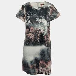Max Mara Studio Grey Printed Satin Shift Dress M