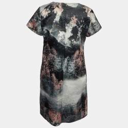 Max Mara Studio Grey Printed Satin Shift Dress M