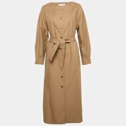 Max Mara Beige Gabardine Belted Midi Dress M