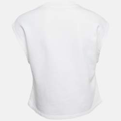 Pre Owned Max Mara White Printed Cotton Knit Crew Neck Crop Top XS