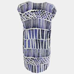 Max Mara Navy Blue & White Printed Silk Tunic S