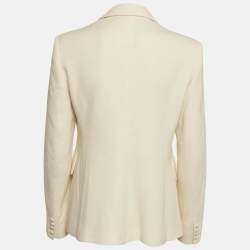 Max Mara Cream Textured Wool and Cotton Double Breasted Blazer L