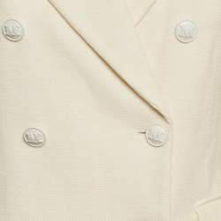 Max Mara Cream Textured Wool and Cotton Double Breasted Blazer L