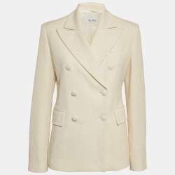 Max Mara Cream Textured Wool and Cotton Double Breasted Blazer L