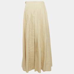 Max Mara Light Beige Linen Pleated Maxi Skirt M