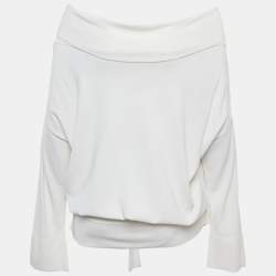 Pre Owned Max Mara White Knit Waist Tie Detail Oversized Sweater M