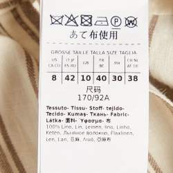 Pre Owned Max Mara Cream & Brown Striped Linen Cinched Waist Maxi Dress M