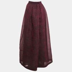 Max Mara Burgundy Floral Embossed Organza Silk Maxi Skirt M