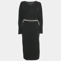 Pre Owned Max Mara Leisure Black Jersey V-Neck Midi Dress L