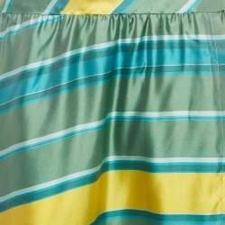 Pre Owned Max Mara Green/Yellow Striped Silk Midi Skirt M
