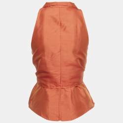 Pre Owned Max Mara Orange Taffeta Silk Wrap Around Top S