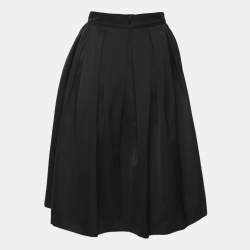 Pre Owned Max Mara Black Cotton Blend Pleated Midi Skirt S