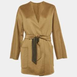 Pre Owned Max Mara Olive Green Cashmere Reversible Short Coat S