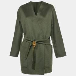 Pre Owned Max Mara Olive Green Cashmere Reversible Short Coat S