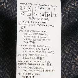 Pre Owned Max Mara Navy Blue & Brown Patterned Intarsia Wool Reversible Belt Coat M