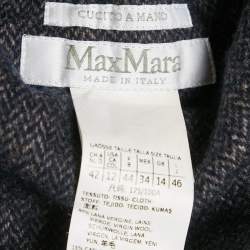 Pre Owned Max Mara Navy Blue & Brown Patterned Intarsia Wool Reversible Belt Coat M