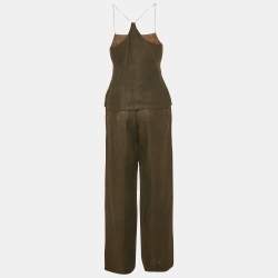 Pre Owned Max Mara Brown Linen Strappy Top And Pant Set M
