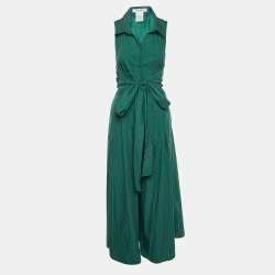 Pre Owned Max Mara Green Cotton Tie Detail Maxi Dress L