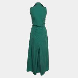 Pre Owned Max Mara Green Cotton Tie Detail Maxi Dress L