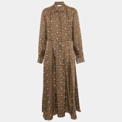 Pre Owned Max Mara Brown Printed Silk Emmy Midi Dress XL
