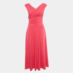Pre Owned Max Mara Studio Pink Jersey Ruched Detail Midi Dress S