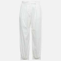 Pre Owned Max Mara White Cotton Asymmetrical Hem Filly Trousers S