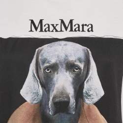 Pre Owned Max Mara White Dog Print Cotton Crew Neck Cipria T-Shirt L