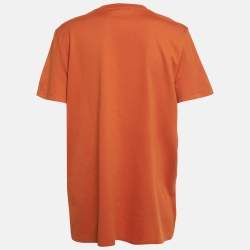 Pre Owned Max Mara Orange Lurex Logo Embroidery Cotton Crew Neck T-Shirt L