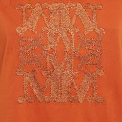 Pre Owned Max Mara Orange Lurex Logo Embroidery Cotton Crew Neck T-Shirt L