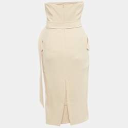 Pre Owned Max Mara Beige Crepe Strapless Double Breasted Midi Dress S