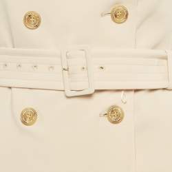 Pre Owned Max Mara Beige Crepe Strapless Double Breasted Midi Dress S