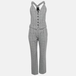 Pre Owned Max Mara Black/White Prince of Wales Print Cotton Vest Coat Trouser Set S/XS