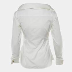 Pre Owned Max Mara White Cotton Ruched Asymmetric Top S