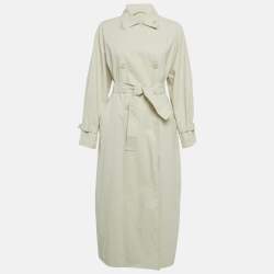 Pre Owned Max Mara Beige Linen Double Breasted Trench Coat S 