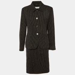 Pre Owned Max Mara Black Stitch Pattern Wool Skirt Suit L