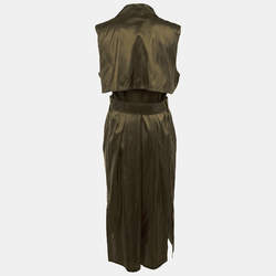 Pre Owned Max Mara Olive Green Silk Sleeveless Trench Midi Dress XL