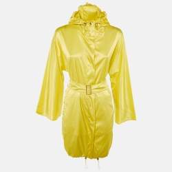 Pre Owned Max Mara City Yellow Stretch Satin Hooded Belted Coat S