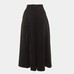 Pre Owned Max Mara Black Crepe Pleated High Waisted Wide Leg Trousers M
